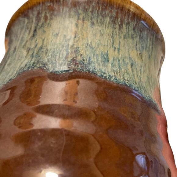 Hand Thrown Clay Blue Tan Brown Glazed Hand Warmer Tea Cup Coffee Mug Fall - Picture 12 of 15